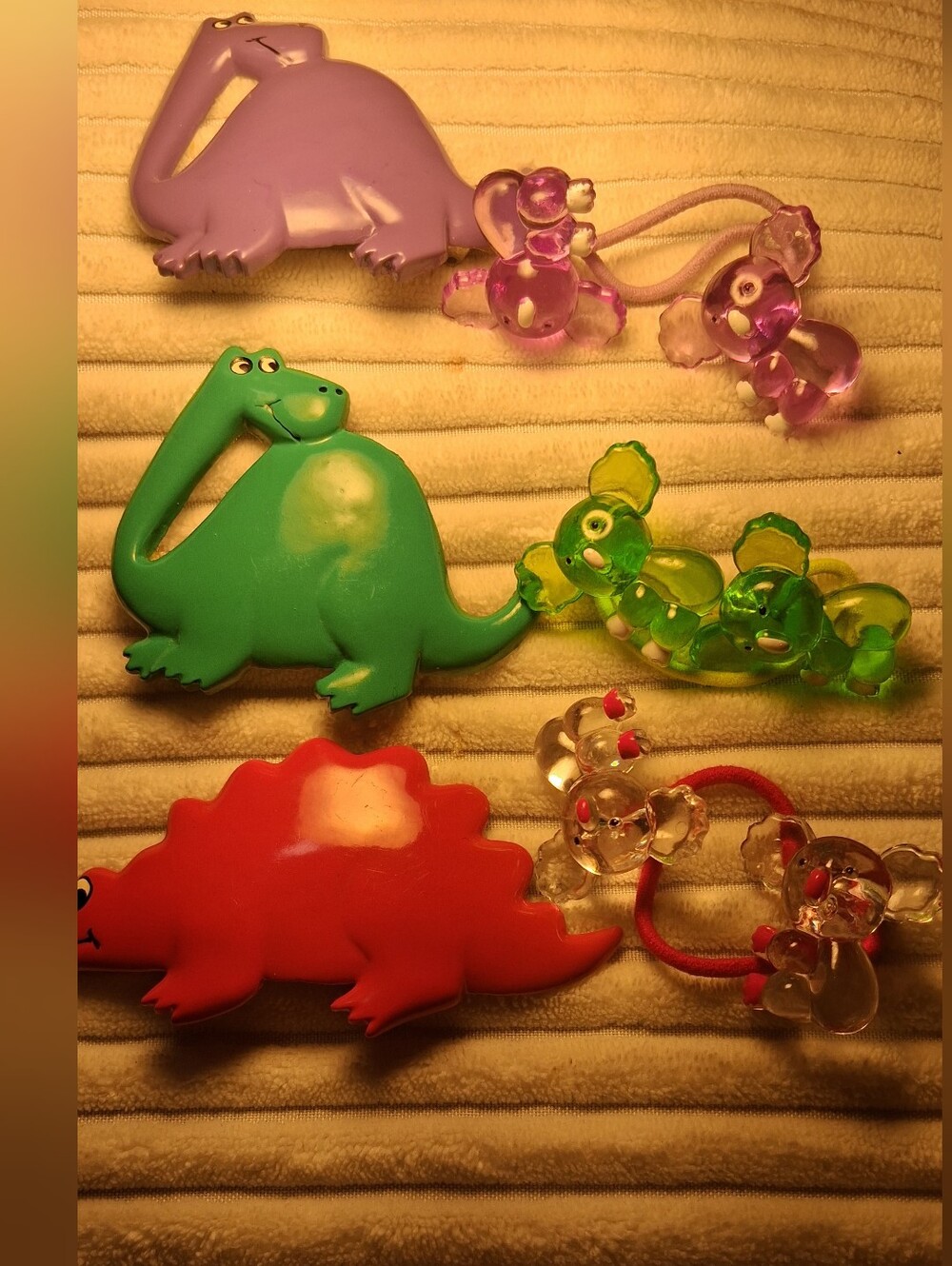 Vintage 90s Wilhold Dinosaur Hair Barrettes And Matching Gummy Brars Hair Ties